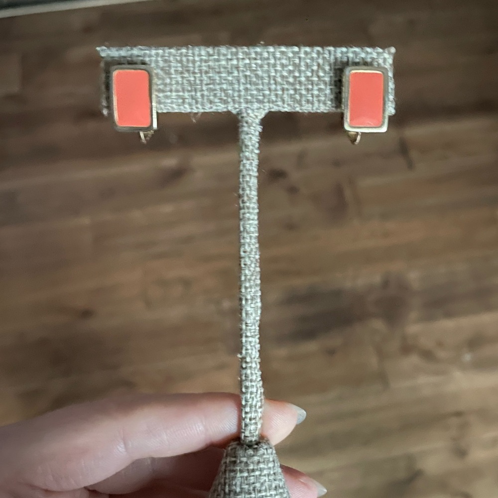 Dior Coral Rectangular Stud Earrings - image 2